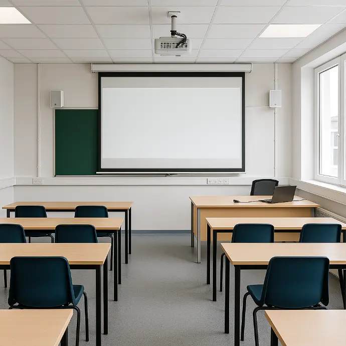 Salle de classe équipée d'un vidéoprojecteur