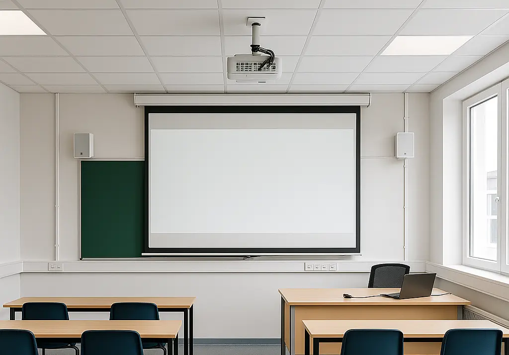 Salle de classe équipée d'un vidéoprojecteur