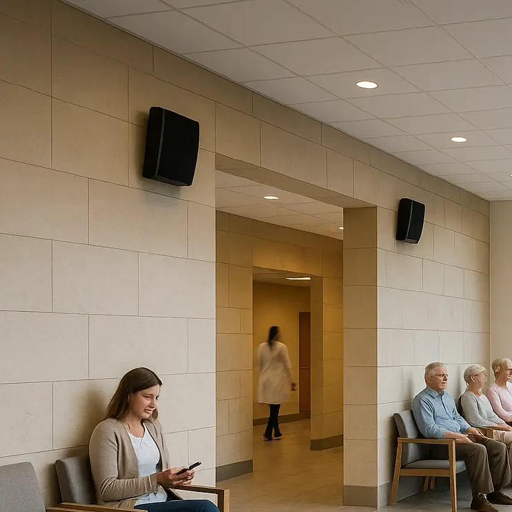 Dispositif de diffusion sonore utilisé dans les salles d'attente.