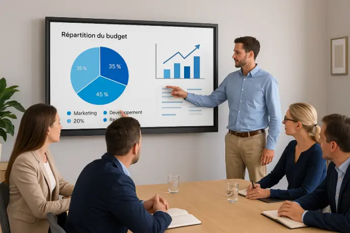 Salle de réunion moderne équipée avec un écran interactif